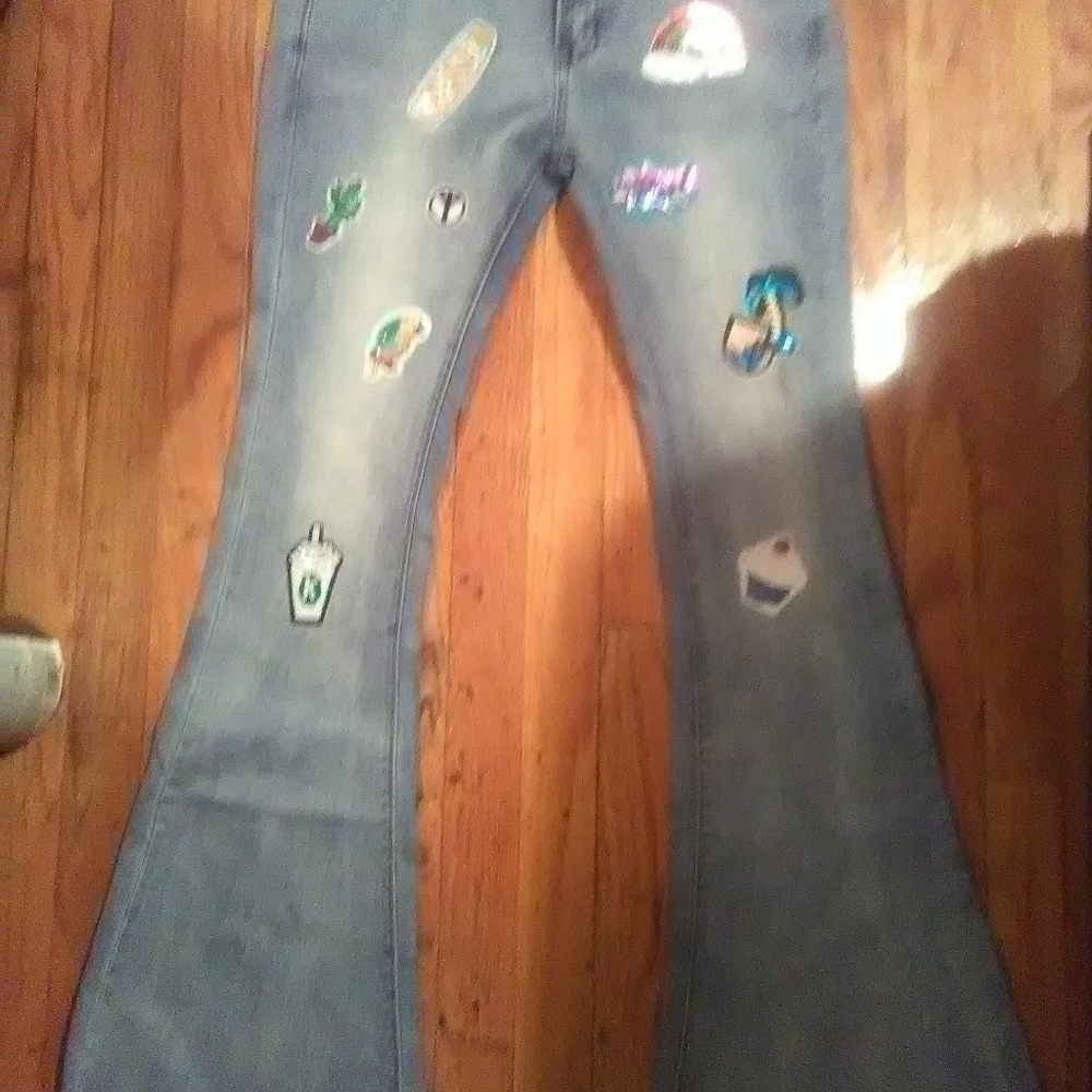 Women's patched denim bell bottoms
